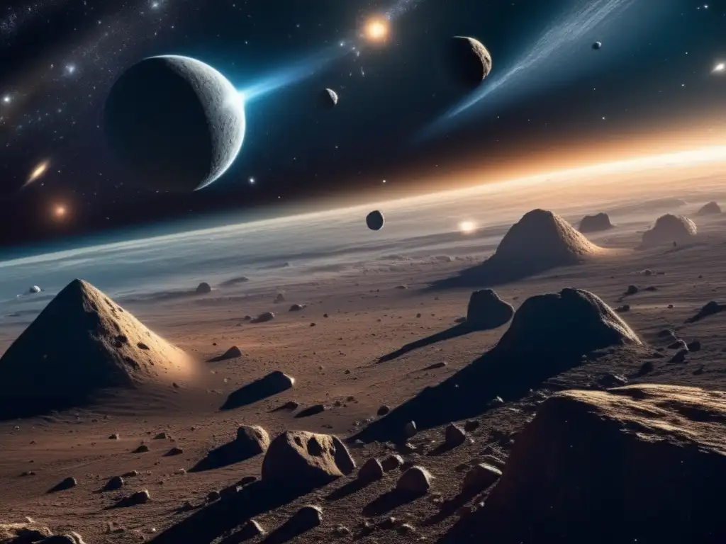 Asteroide celeste deslumbra en el cosmos Fascinante imagen de asteroides y dioses del Olimpo en el cosmos