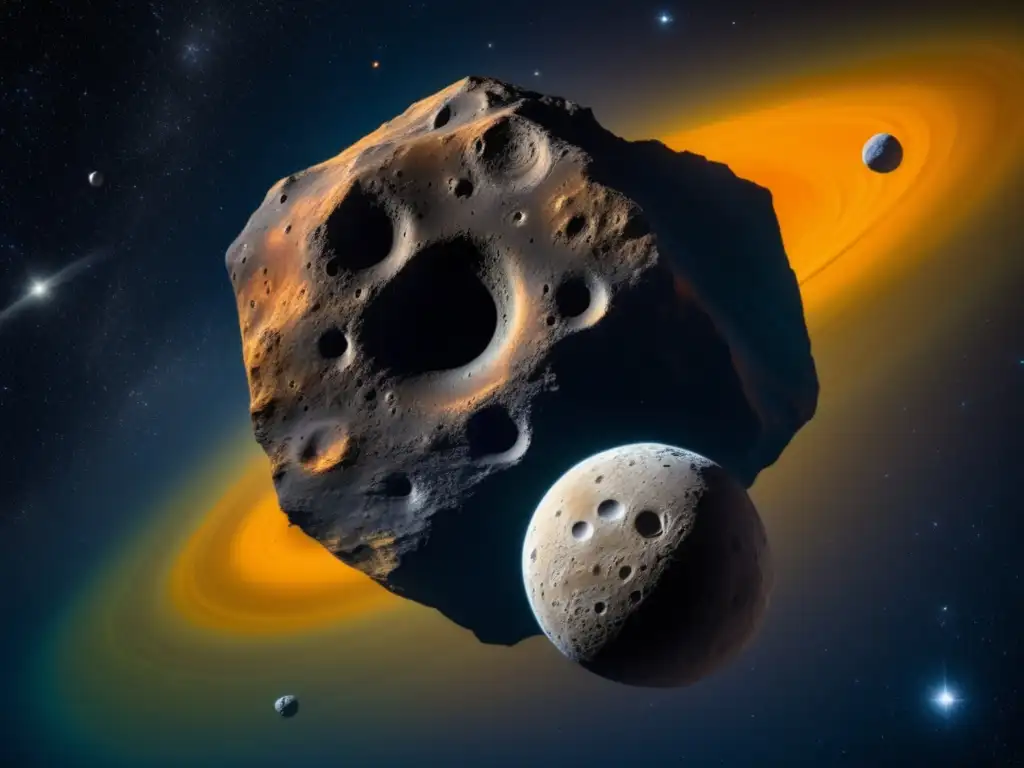 Asteroidas Vesta y Juno en el cosmos Fascinante imagen de los asteroides Vesta y Juno en el cosmos, con detalles únicos y vibrantes colores