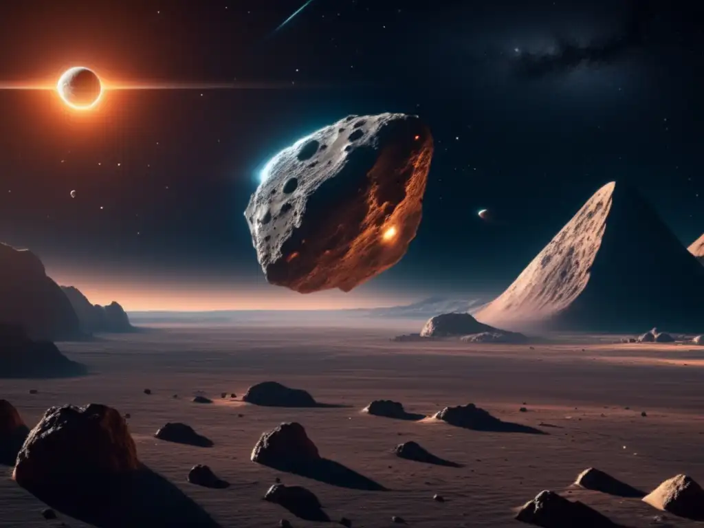Fascinante imagen 8k detallada muestra nave espacial y asteroide cercano en el espacio - Compuestos orgánicos en asteroides cercanos