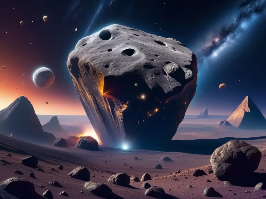 Impresionante imagen de asteroides en 8k Fascinante paisaje celestial con asteroides grandes deformes y exploración avanzada