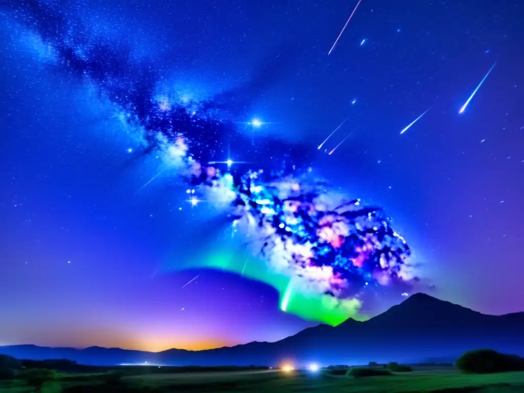 Espectáculo celeste y científicos estudiosos Fenómenos de meteoros luminosos en la noche estrellada con científicos y estudio