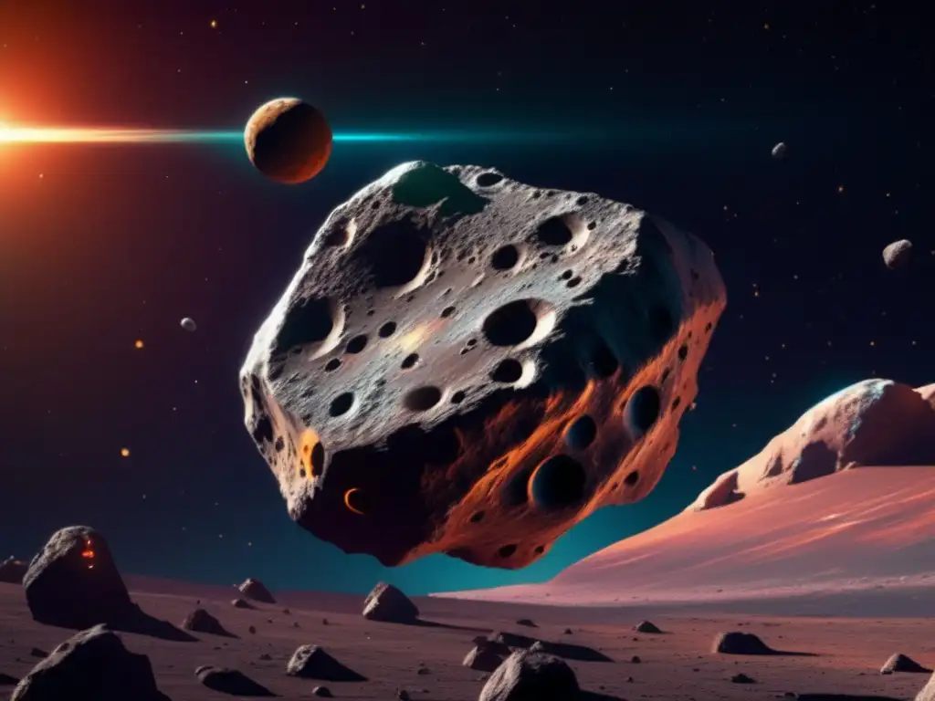 Increíble nave espacial explorando asteroide Financiación colectiva misiones asteroides: Nave espacial acercándose a asteroide en el espacio exterior