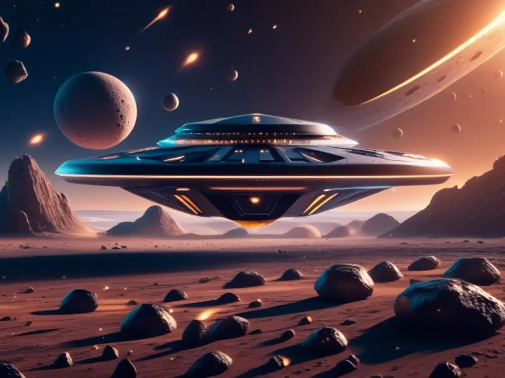 Nave espacial futurista entre asteroides Financiamiento para misiones a asteroides: desafíos y oportunidades