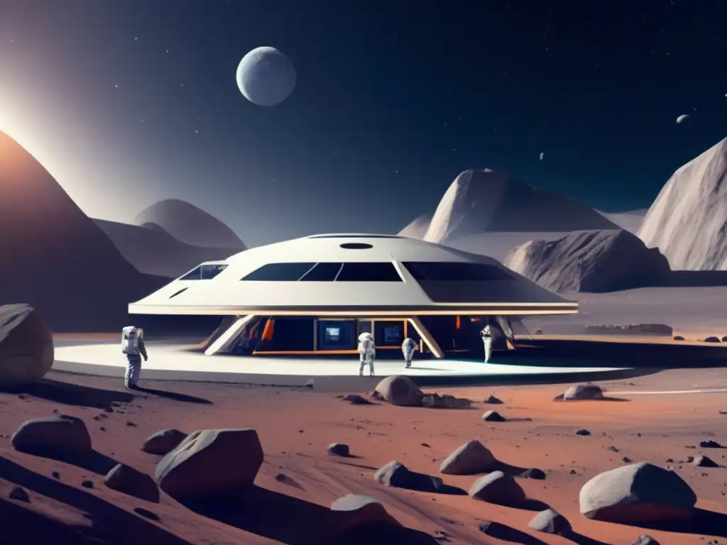 Entrenamiento espacial futurista en asteroide Preparación física en asteroides: entrenamiento espacial con tecnología avanzada y vistas impresionantes