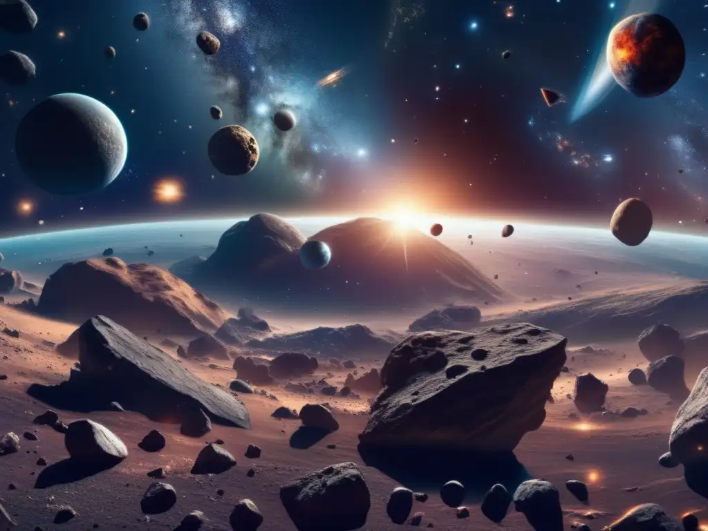 Vista panorámica del espacio exterior con asteroides flotando Investigando formas insólitas en el espacio