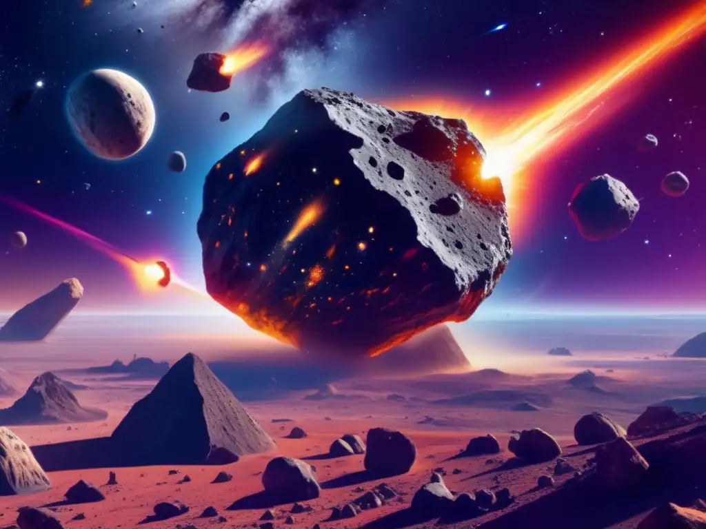 Fragmentación de asteroides en el espacio Fragmentación de asteroides en el espacio: imagen 8k detallada con colores vibrantes, asteroides fracturándose y fragmentos en movimiento