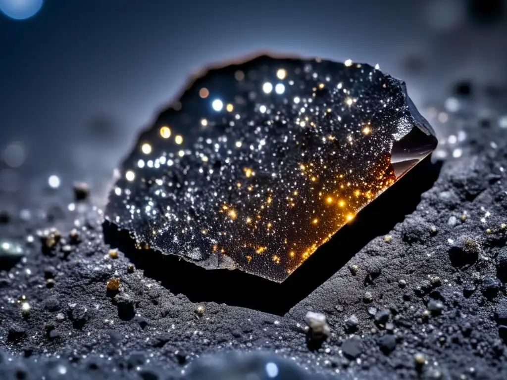 Fragmento de meteorito con cristales brillantes Fragmento de meteorito con aminoácidos en asteroides
