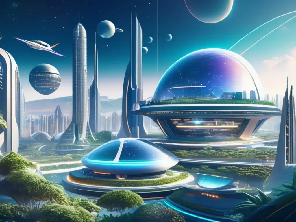 Una colonia futurista en el espacio Futura colonia espacial con estructuras geométricas y tecnología avanzada