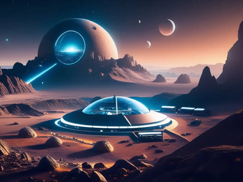 Futurista colonia espacial en asteroide Futuras colonias en asteroides: una imagen 8k ultradetallada de una impresionante colonia espacial futurista en un asteroide