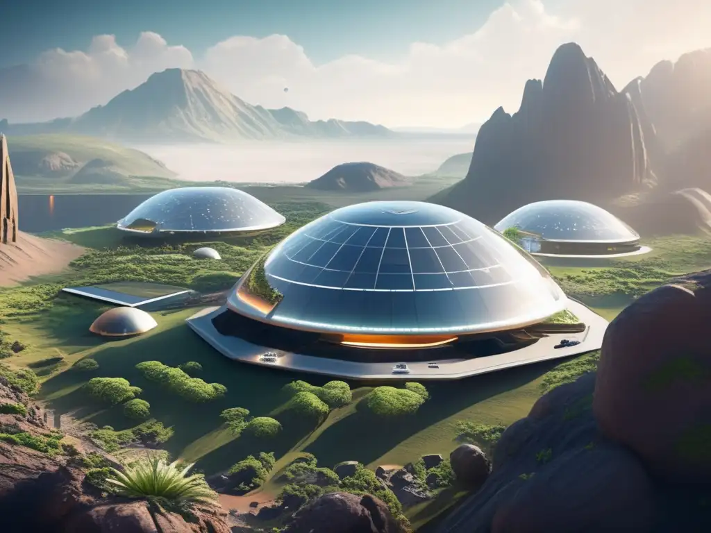 Colonia futurista en asteroide Futuras colonias en asteroides - Imagen sorprendente de una colonia futurista en un asteroide, integrada con la naturaleza