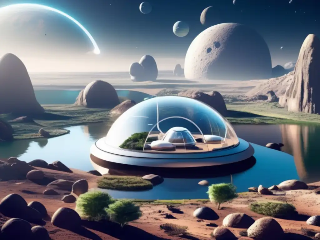 Hábitat espacial futurista en asteroide Hábitat futurista en asteroide: seguridad, innovación y prevención de catástrofes para la humanidad