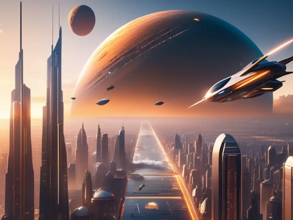 Ciudad futurista con asteroides Futurista ciudad 8k con rascacielos, coches voladores y un asteroide