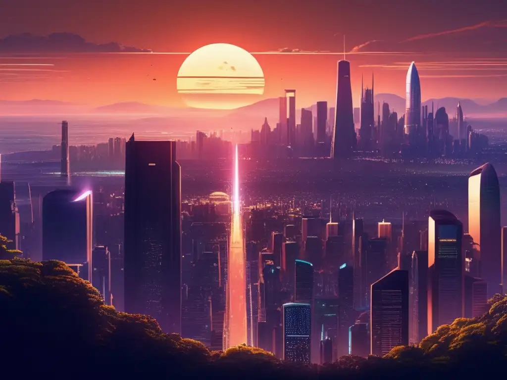 Ciudad futurista con asteroides Futurista ciudad tecnológica con asteroides: Exploración de asteroides como recurso