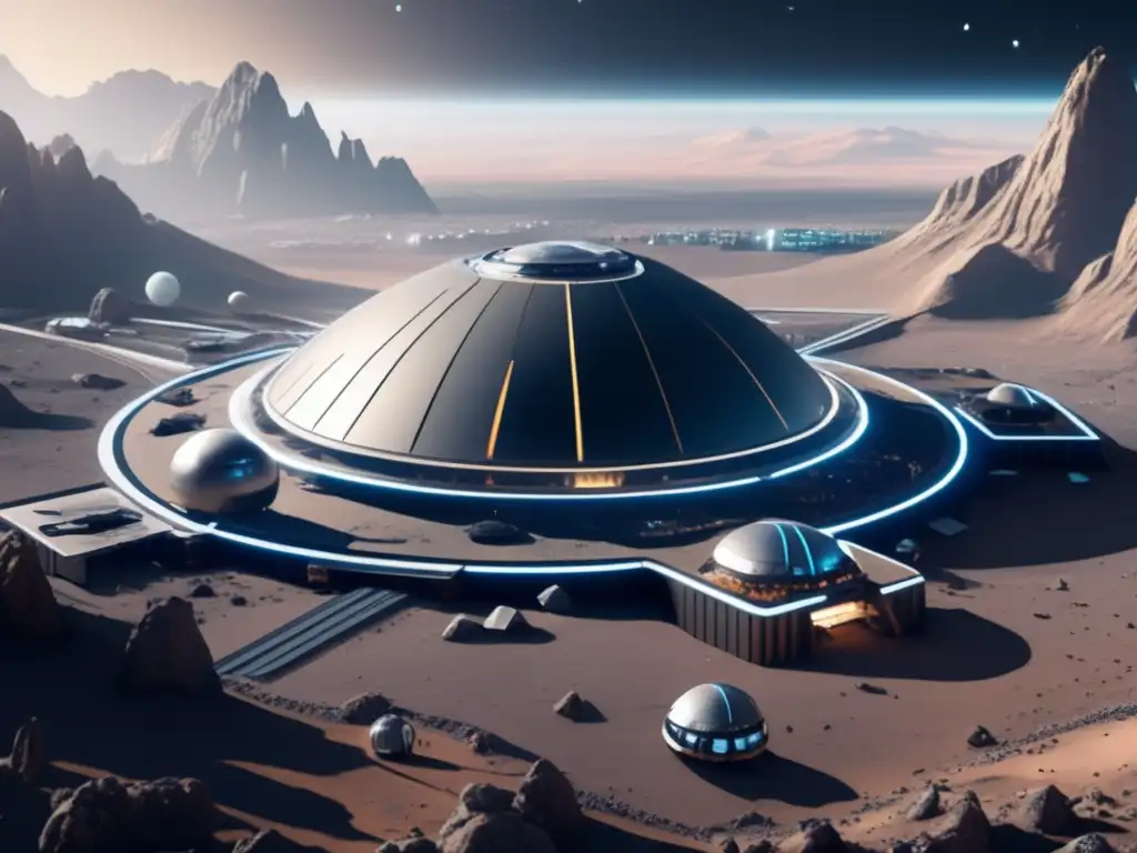 Futurista colonia espacial en un asteroide con tecnología avanzada y ambiente sereno