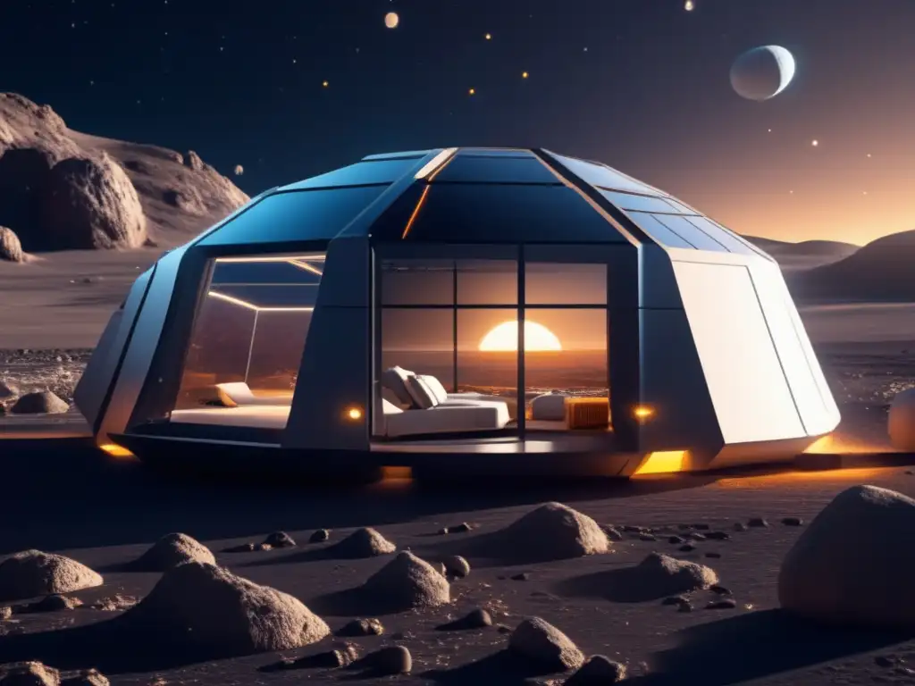 Futurista hábitat solar en asteroide Futurista hábitat espacial en asteroide: Energía sostenible en asteroides: fuentes espaciales