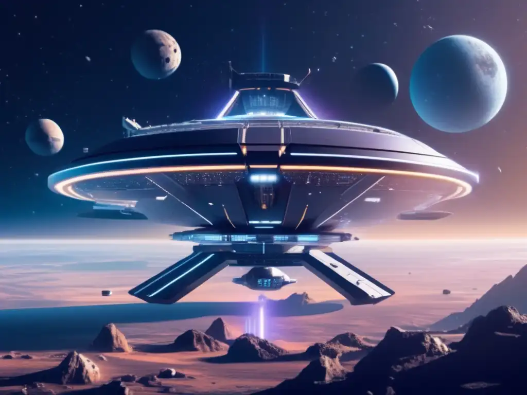 Futurista estación espacial y asteroides Futurista estación espacial, asteroides y regulación de armas militares en asteroides