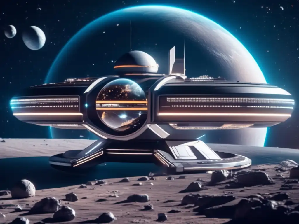 Estación espacial futurista en el espacio Futurista estación espacial con minería de asteroides - Transporte de minerales asteroidales