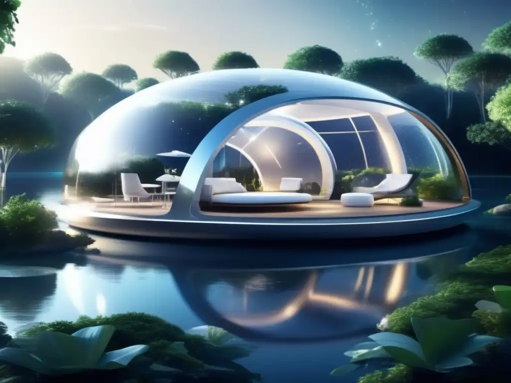 Hábitat espacial futurista flotante en el espacio Futurista hábitat espacial rodeado de estrellas