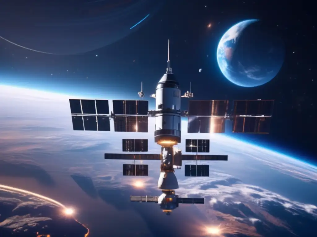 Futurista estación espacial cerca de la Tierra