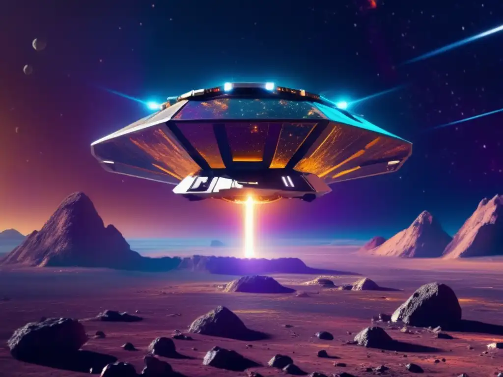 Futurista nave espacial minera en asteroide Futurista spacecraft extrae metales de asteroide en el espacio - Extracción de metales de asteroides