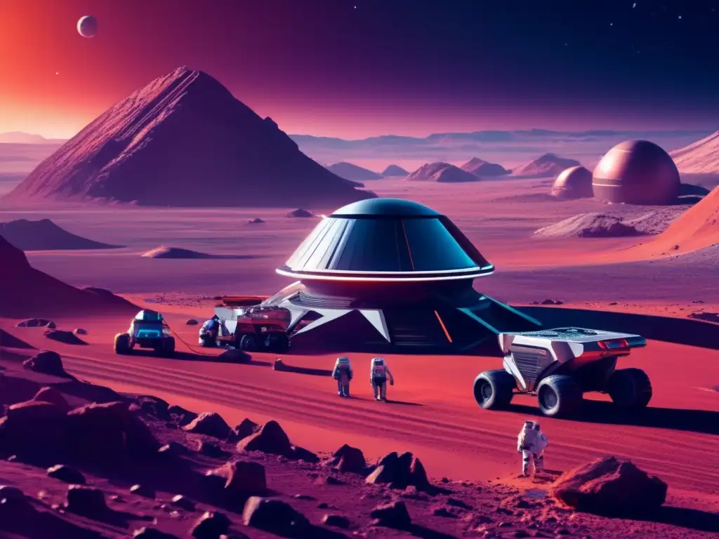 Futurista mina espacial y equipo avanzado Futurista mina espacial extraterrestre, tecnología avanzada y minerales extraterrestres procesamiento refinamiento