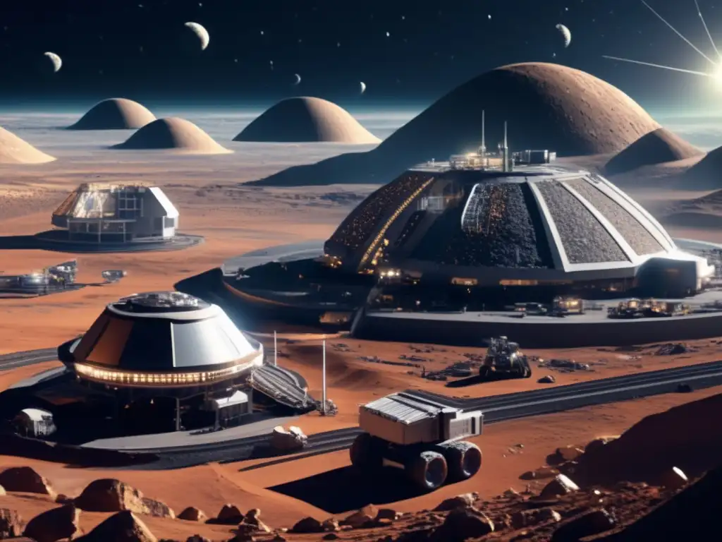Construcción minera en asteroide Futurista operación minera en asteroide: Infraestructura para minería en asteroides, alta tecnología y beneficios económicos