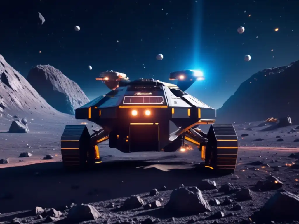 Minería espacial futurista en asteroide Futurista operación minera en asteroides - Legislación competencia cooperación asteroides