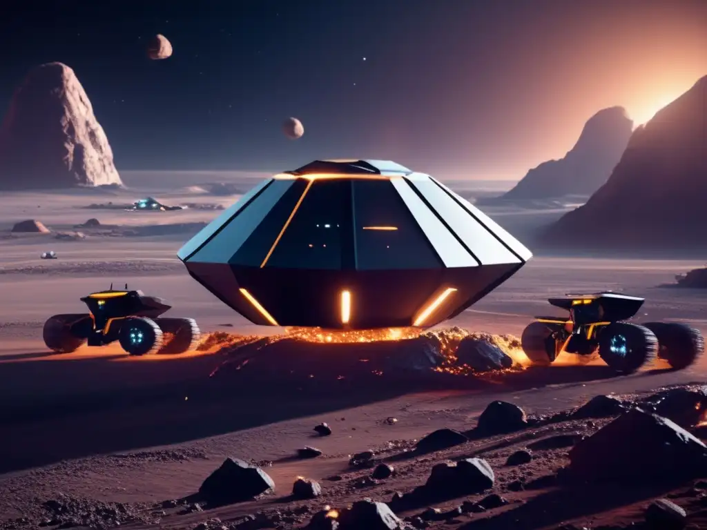Mineria futurista en asteroide Operación futurista de minería espacial en un asteroide 8K