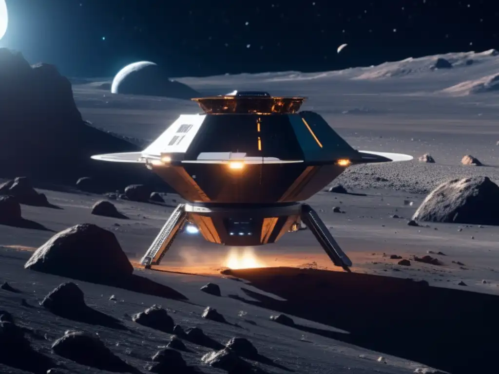 Minero espacial extrae asteroide Futurista nave minera extrayendo recursos de asteroide