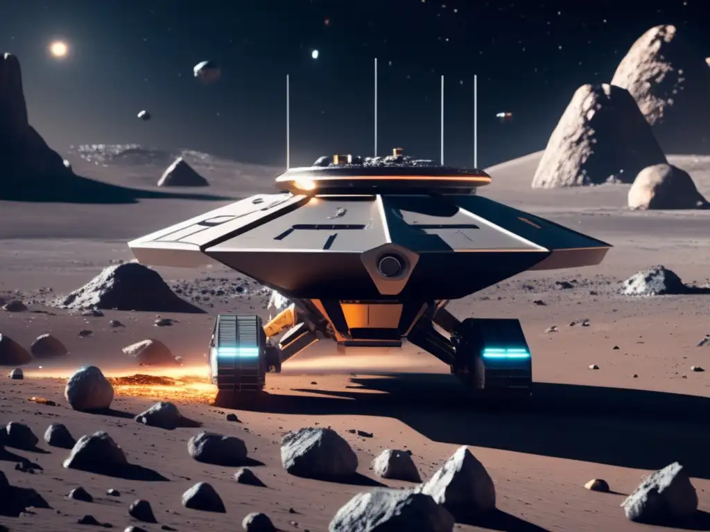 Futura minería espacial en asteroide Operación futurista de extracción de recursos de asteroides