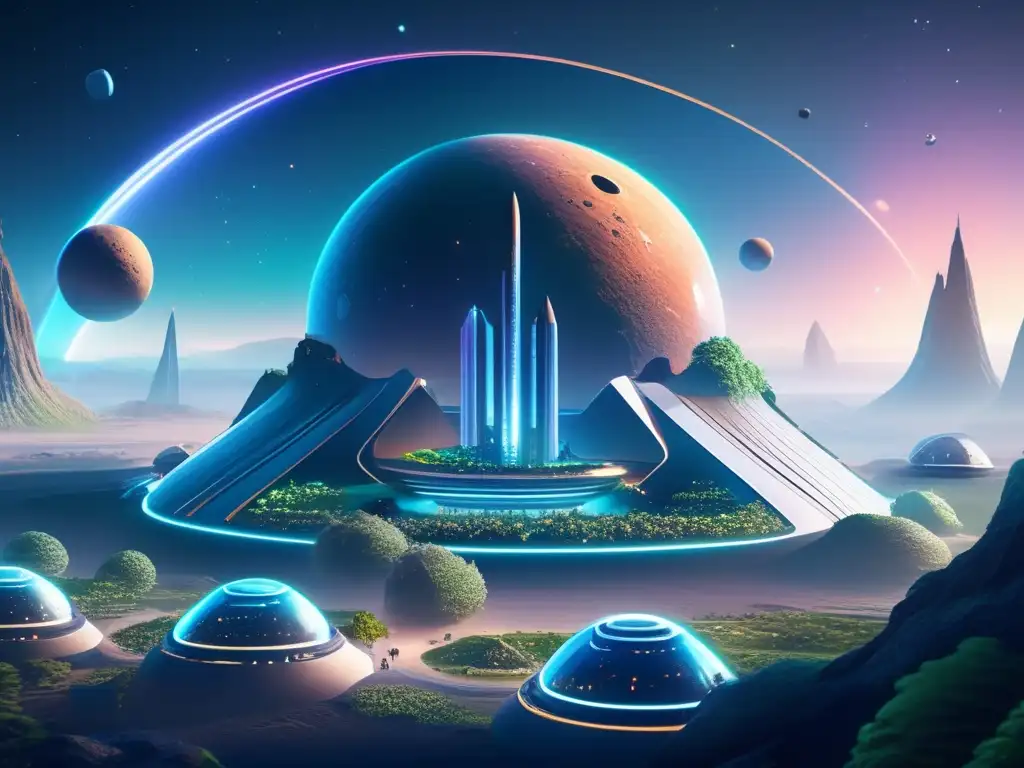 Colonia futurista en asteroide Futuro: colonia de asteroides, tecnología avanzada y belleza de la naturaleza en armonía