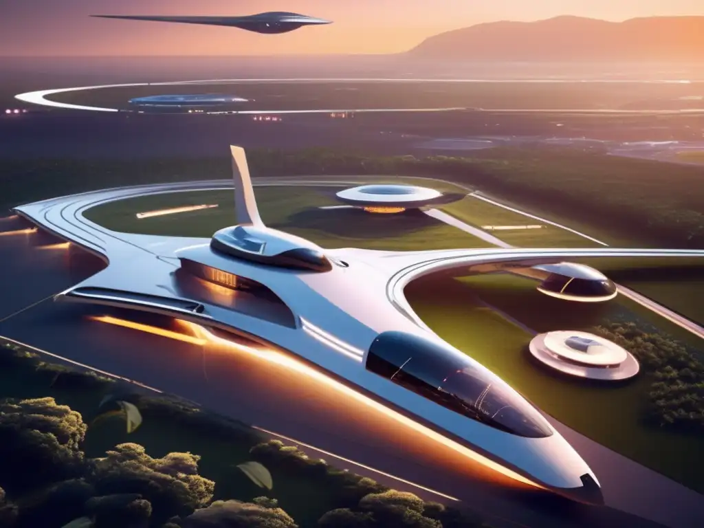 Espacioport futurista: tecnología y naturaleza Futuro espacioportuario con nave espacial, naturaleza y exploración espacial: Perfiles astroemprendedores