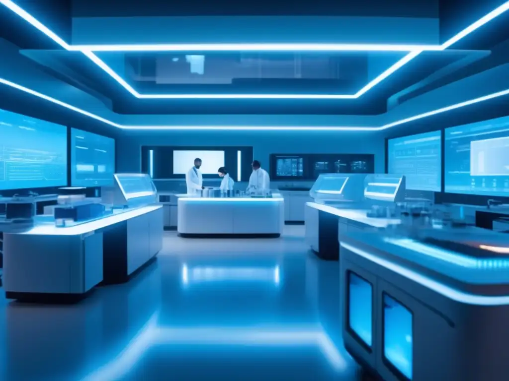 Futuro laboratorio con científicos trabajando en asteroides como fuente de vacunas