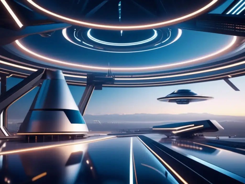 Futuro de la manufactura espacial Futuro manufactura espacial: moderna instalación espacial en el vacío con robots, maquinaria avanzada y astronautas elegantes