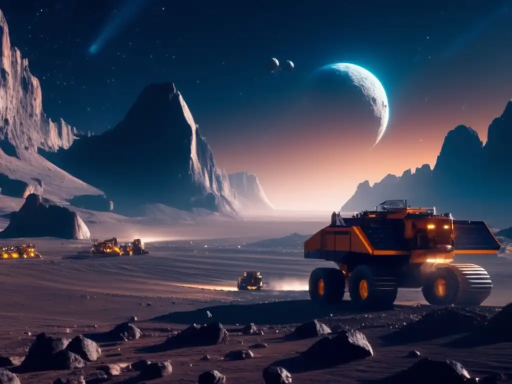 Futuro extracción minera asteroides: Operación minera futurista en un asteroide