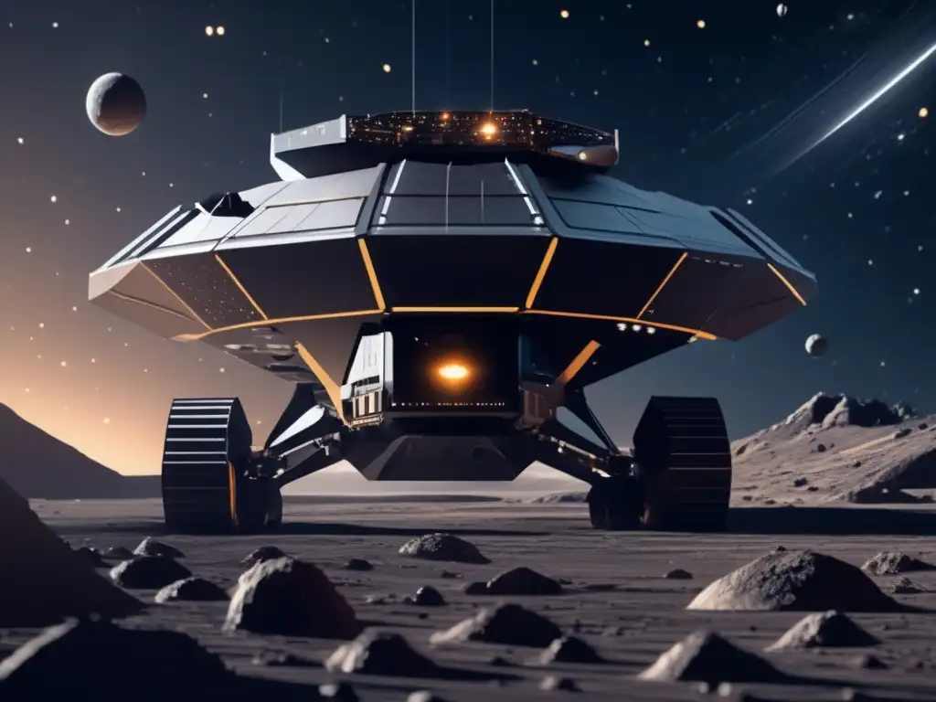 Una operación minera espacial futurista en un asteroide Futuro de minería de asteroides: economía en acción