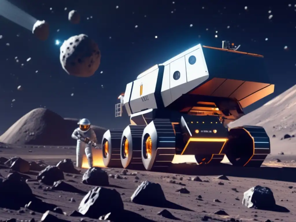 Minera espacial futurista en asteroide Futuro minero de asteroides: Marco legal internacional y beneficios económicos