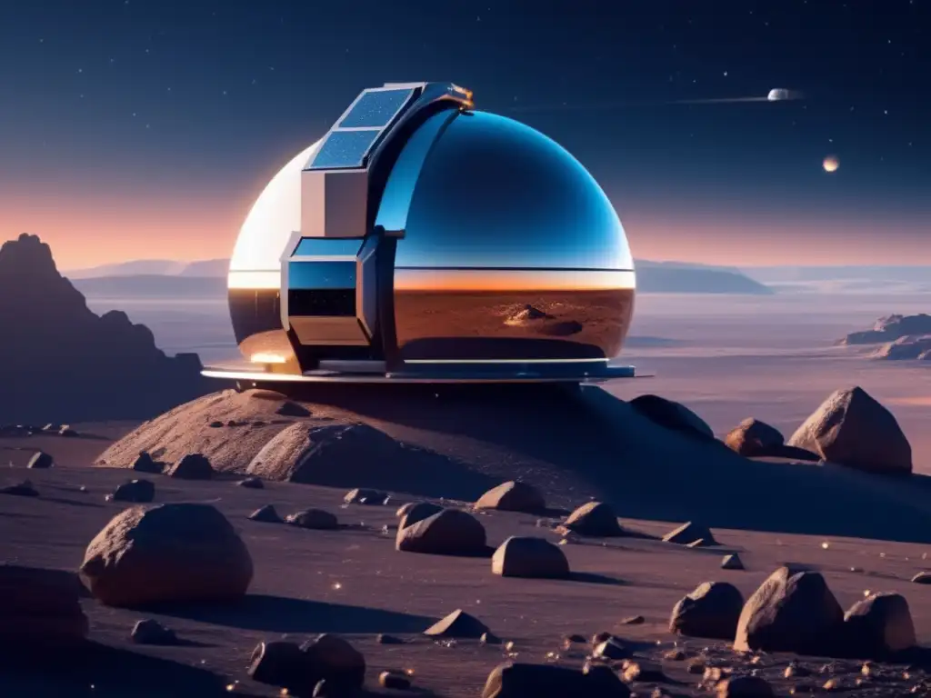 Observatorio espacial futurista en asteroide rocoso Futuro observatorio espacial en asteroide: Tecnologías emergentes detección asteroides