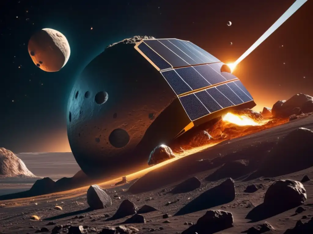 Sonda espacial futurista en asteroide Futuro prometedor: Exploración tecnológica de asteroides