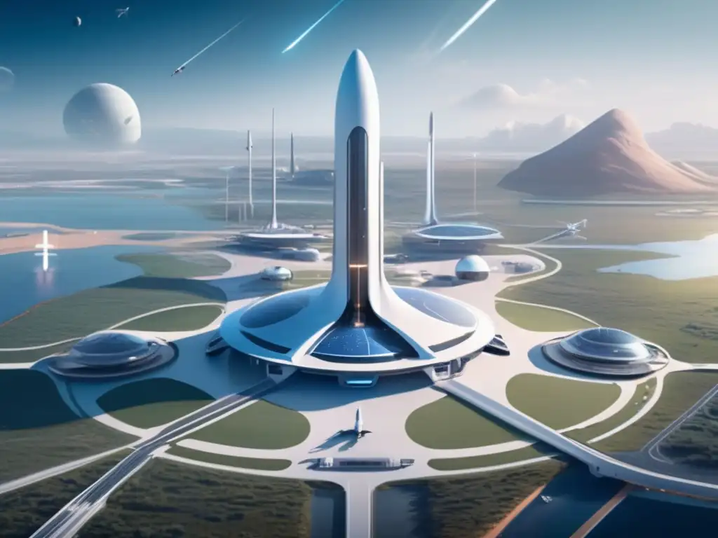 Futurista espacioportuario con actividad Futuro puerto espacial: transporte y procesamiento de materiales espaciales en minería de asteroides