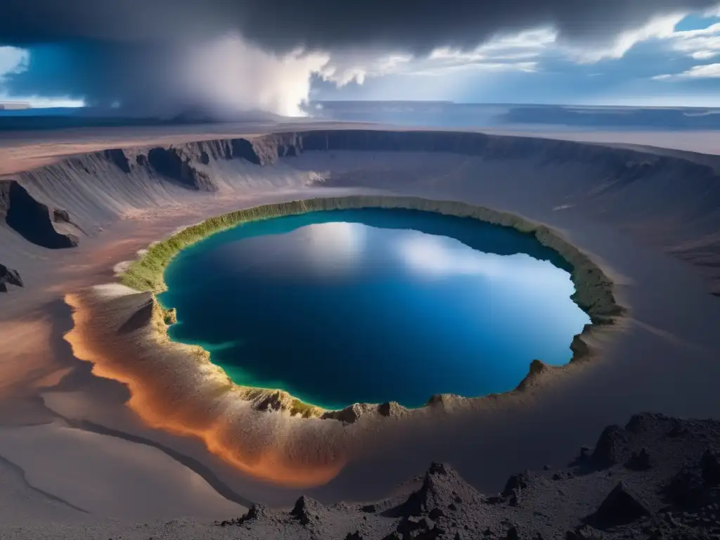 Cráter impacto: paisaje devastado y nuevo comienzo Gran cráter de impacto, paisaje vasto