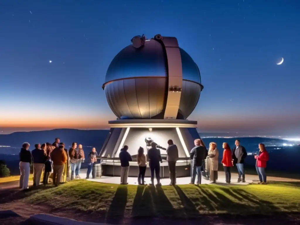 Astrónomos aficionados observan con entusiasmo Grupo de astrónomos aficionados descubriendo asteroides