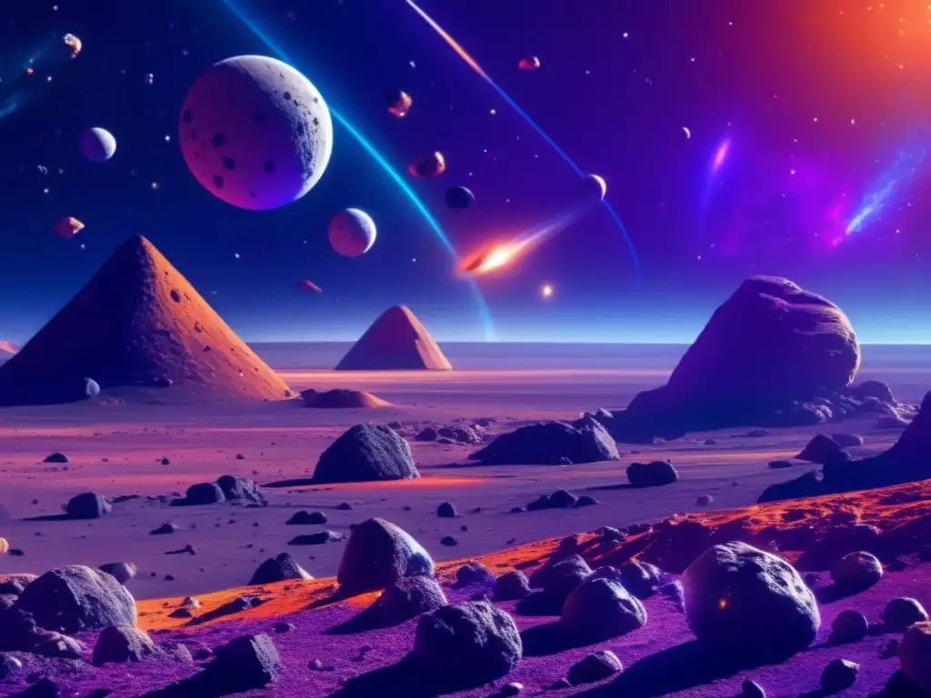 Universe of asteroids and advanced space probe Hermoso paisaje cósmico con asteroides: Herramientas para cazar asteroides