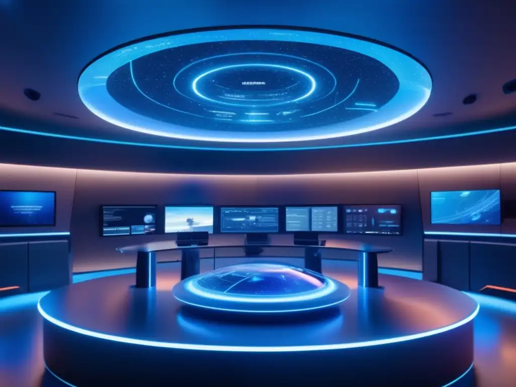 Control de asteroides con tecnología avanzada Herramientas para cazar asteroides en una sala de control futurista con tecnología avanzada y un equipo de profesionales determinados