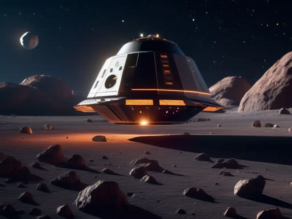 Herramientas avanzadas exploración asteroides: Futurista sonda espacial sobre asteroide masivo en el espacio