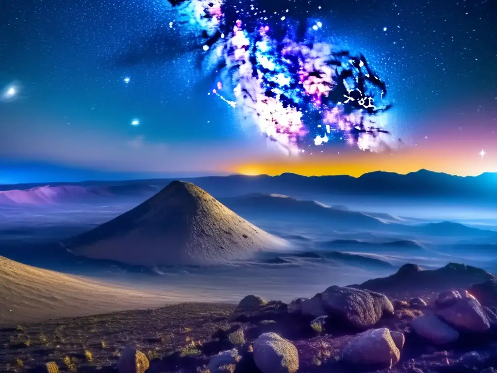 Historias de amor interplanetarias con asteroides en un cielo estrellado
