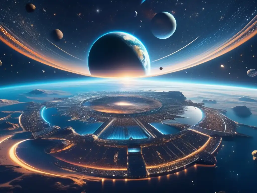 Maravillosa imagen 8k del espacio con la Tierra en primer plano Imagen: Análisis SWOT Minería Espacial - La Tierra en el centro, nave espacial y paisajes celestiales