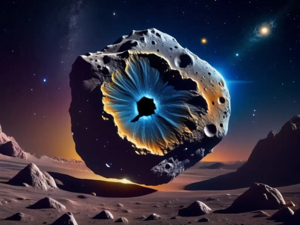 Psyche: Mágico núcleo y paisajes metálicos Imagen asombrosa del asteroide Psyche en el espacio profundo, revelando su composición y estructura