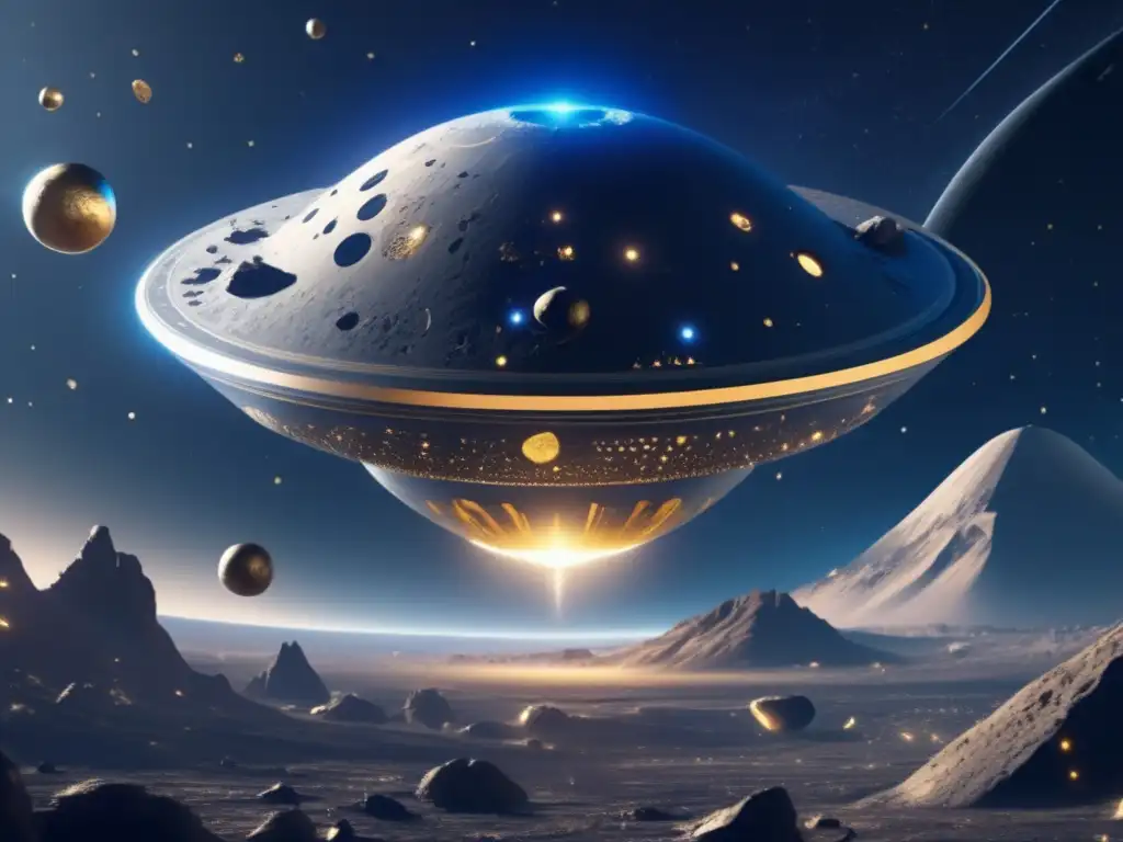 Asteroide espacial futurista Imagen: Asteroide espacial con tecnología avanzada y papel en búsqueda de vida extraterrestre