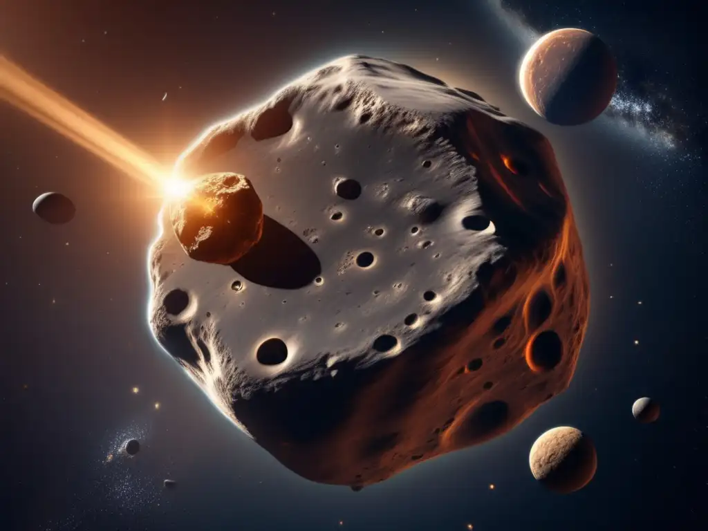 Asteroide en espacio: detalles 8k Imagen 8k: Asteroide en el espacio con gravedad y radiación solar